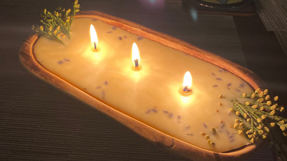 Wood bowl with decorative elements in candle