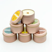 4 oz Rose Gold Travel Tin with Crackling Wooden Wick - Green Ash Decor