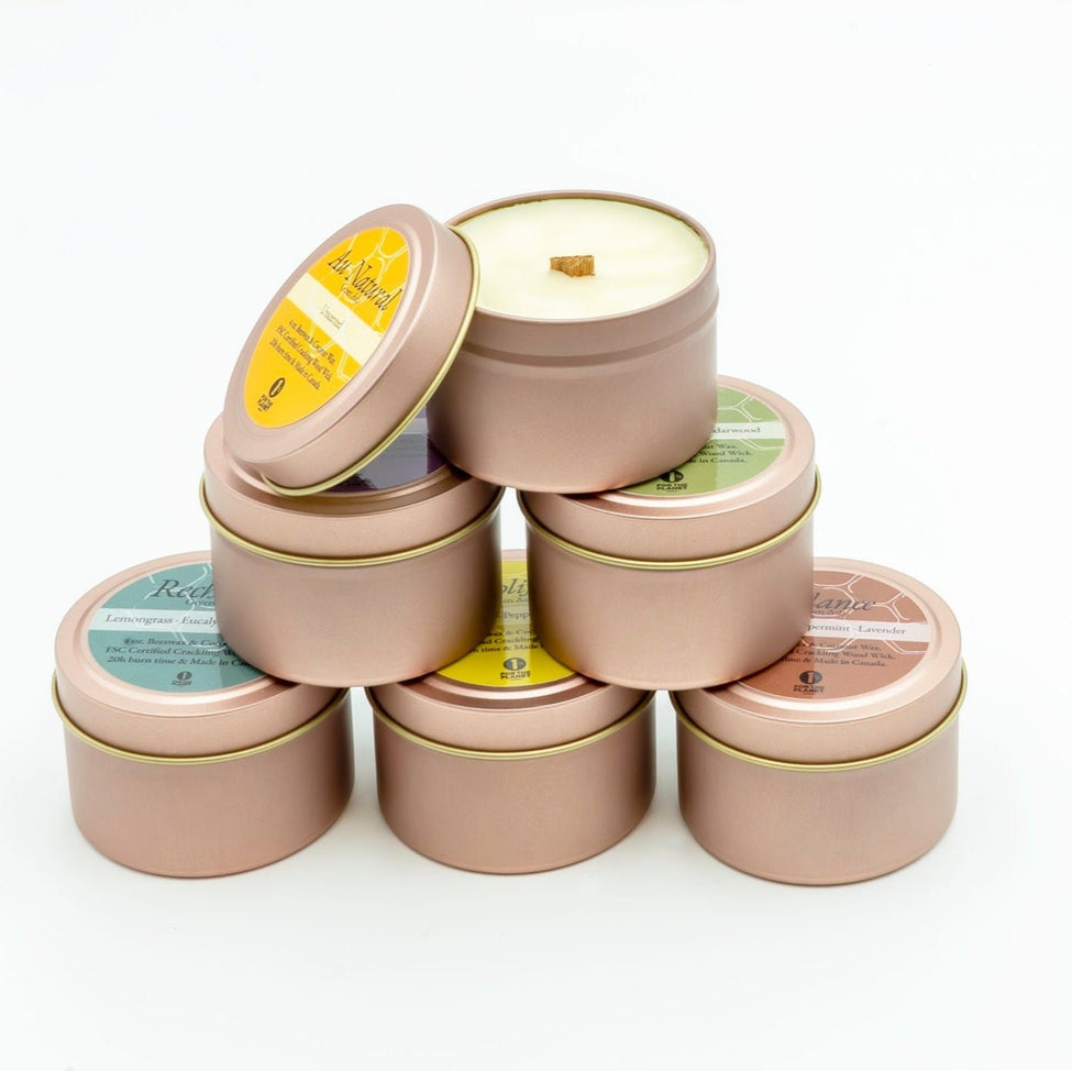 4 oz Rose Gold Travel Tin with Crackling Wooden Wick - Green Ash Decor