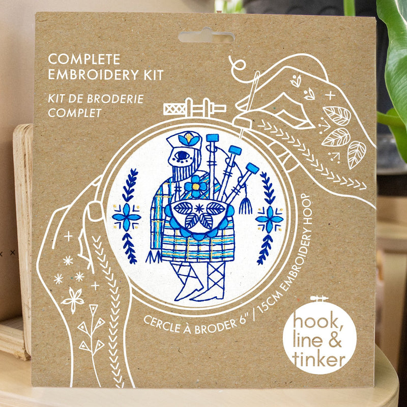 Hook, Line & Tinker Embroidery Kits - Bagpiper Piping Complete Embroidery Kit - Green Ash Decor