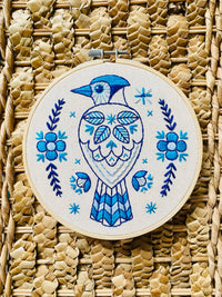 Hook, Line & Tinker Embroidery Kits - Folk Blue Jay Complete Embroidery Kit - Green Ash Decor