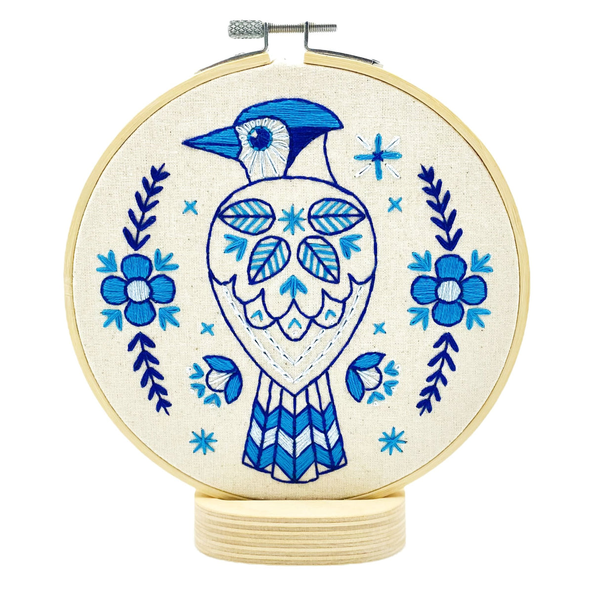 Hook, Line & Tinker Embroidery Kits - Folk Blue Jay Complete Embroidery Kit - Green Ash Decor