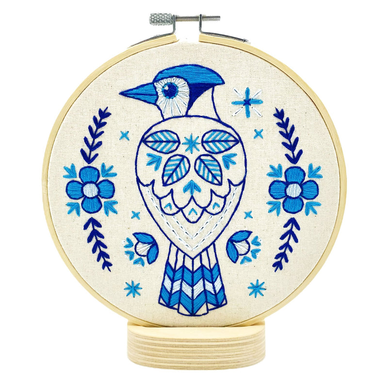 Hook, Line & Tinker Embroidery Kits - Folk Blue Jay Complete Embroidery Kit - Green Ash Decor