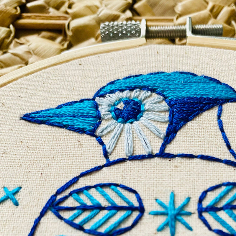 Hook, Line & Tinker Embroidery Kits - Folk Blue Jay Complete Embroidery Kit - Green Ash Decor