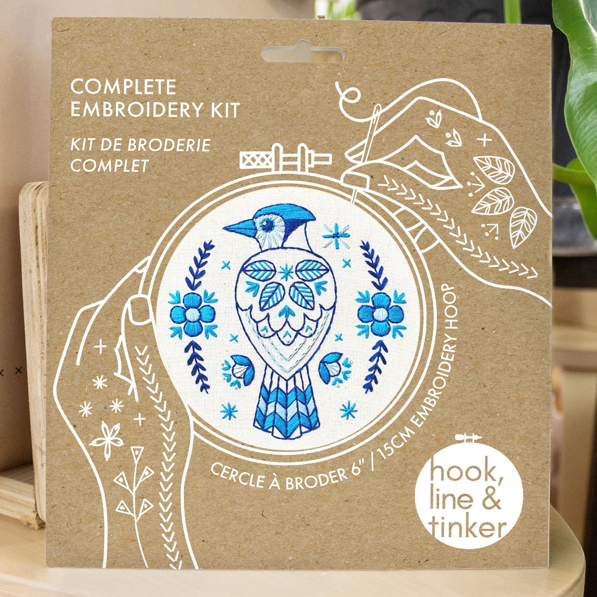 Hook, Line & Tinker Embroidery Kits - Folk Blue Jay Complete Embroidery Kit - Green Ash Decor