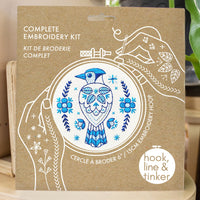Hook, Line & Tinker Embroidery Kits - Folk Blue Jay Complete Embroidery Kit - Green Ash Decor