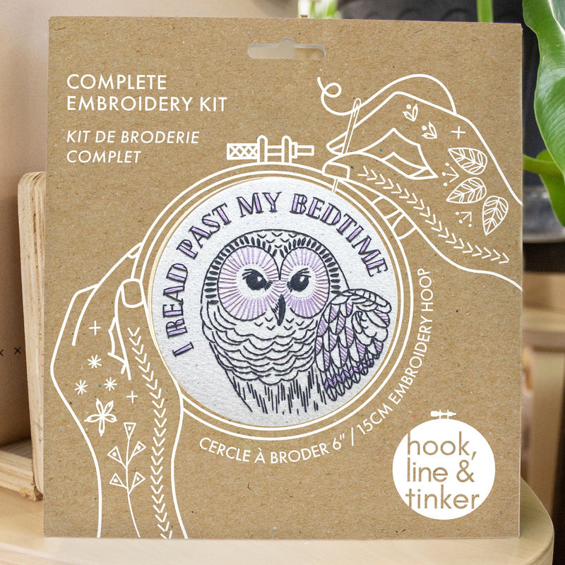 Hook, Line & Tinker Embroidery Kits - I read past my bedtime Complete Embroidery Kit - Green Ash Decor