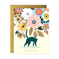 JooJoo Paper - Floral Kitty Birthday Greeting Card - Green Ash Decor