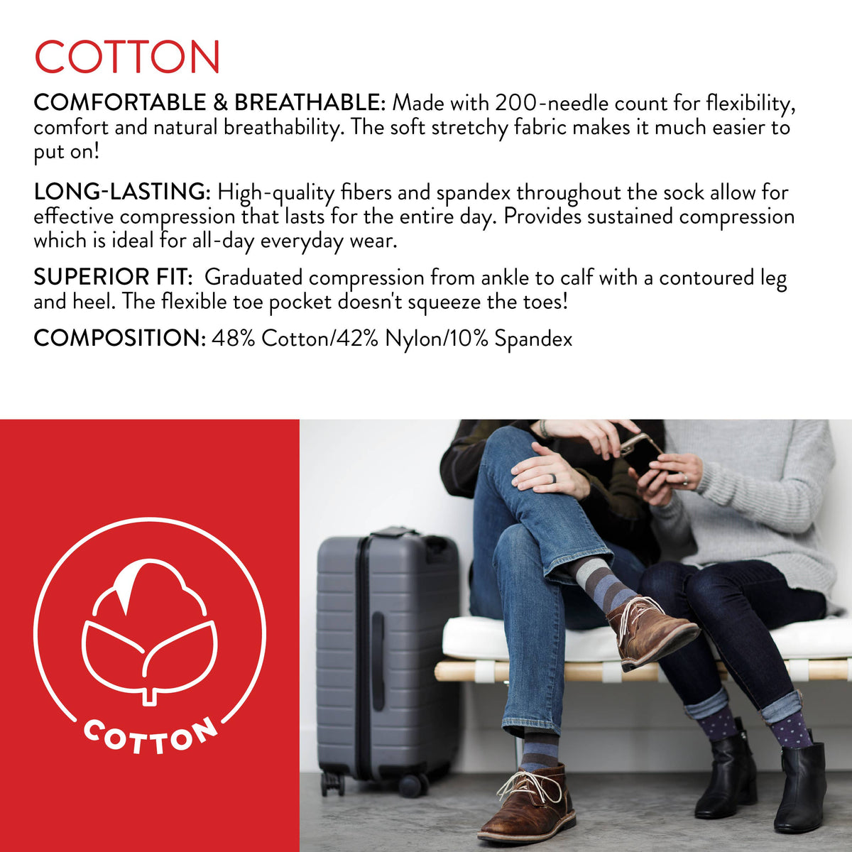 VIM & VIGR - 15 - 20 mmHg Cotton Compression Socks: Mistle Toe: Black & Berry / Small/Medium - Green Ash Decor