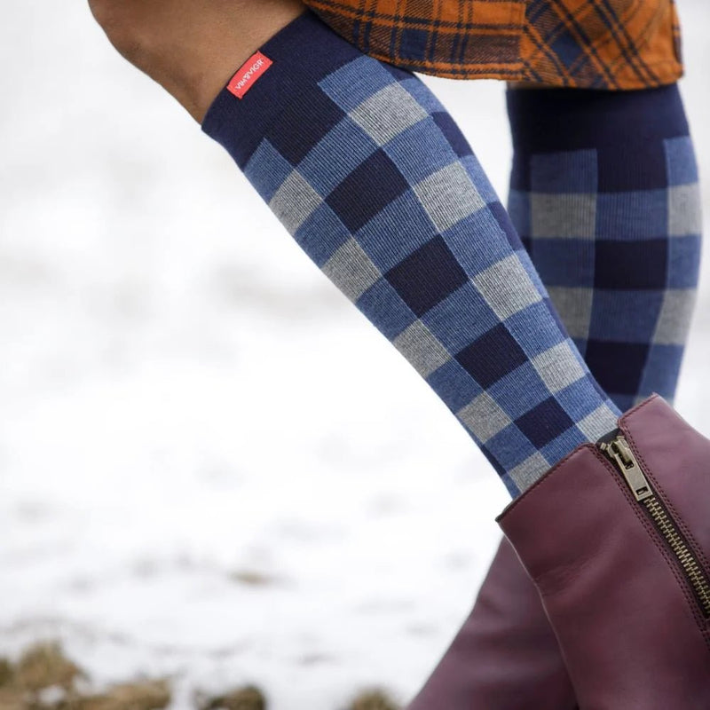VIM & VIGR - 15 - 20 mmHg Cotton Compression Socks: Montana Plaid Navy - Green Ash Decor