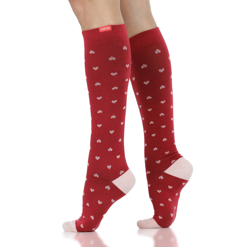 VIM & VIGR - 15 - 20 mmHg Cotton Compression Socks: Petite Heart: Red & Pink - Green Ash Decor