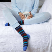 VIM & VIGR - 15 - 20 mmHg Merino Wool Compression Socks: Simple Stripe: Black & Gemstone / Large/Extra Large - Green Ash Decor
