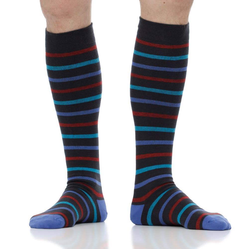 VIM & VIGR - 15 - 20 mmHg Merino Wool Compression Socks: Simple Stripe: Black & Gemstone / Large/Extra Large - Green Ash Decor