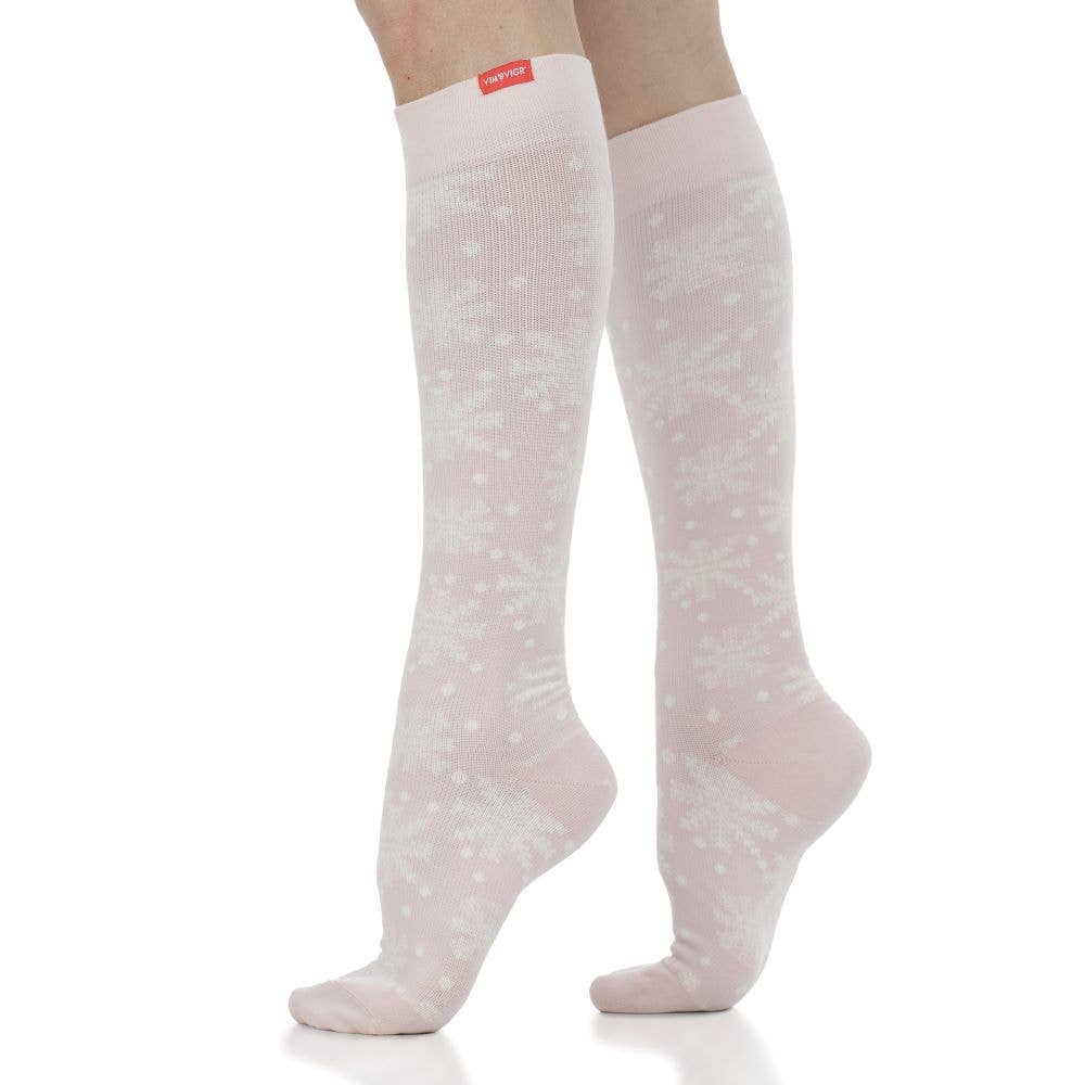 VIM & VIGR - 15 - 20 mmHg Merino Wool Compression Socks: Snowfall: Soft Pink / S/M - Green Ash Decor