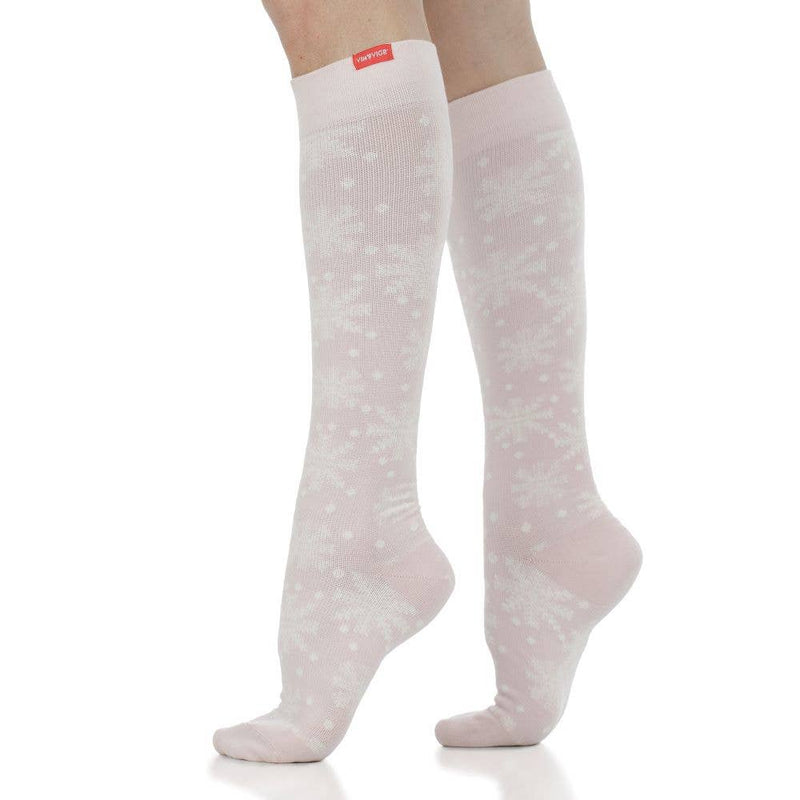 VIM & VIGR - 15 - 20 mmHg Merino Wool Compression Socks: Snowfall: Soft Pink / S/M - Green Ash Decor