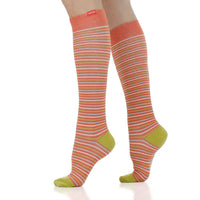 VIM & VIGR - 15 - 20mmHg Cotton Compression Socks Pinstripe Rust&Chartreuse: Rust & Chartreuse / S/M - Green Ash Decor