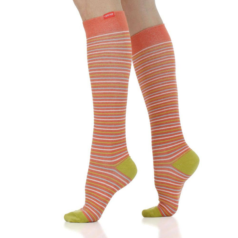 VIM & VIGR - 15 - 20mmHg Cotton Compression Socks Pinstripe Rust&Chartreuse: Rust & Chartreuse / S/M - Green Ash Decor
