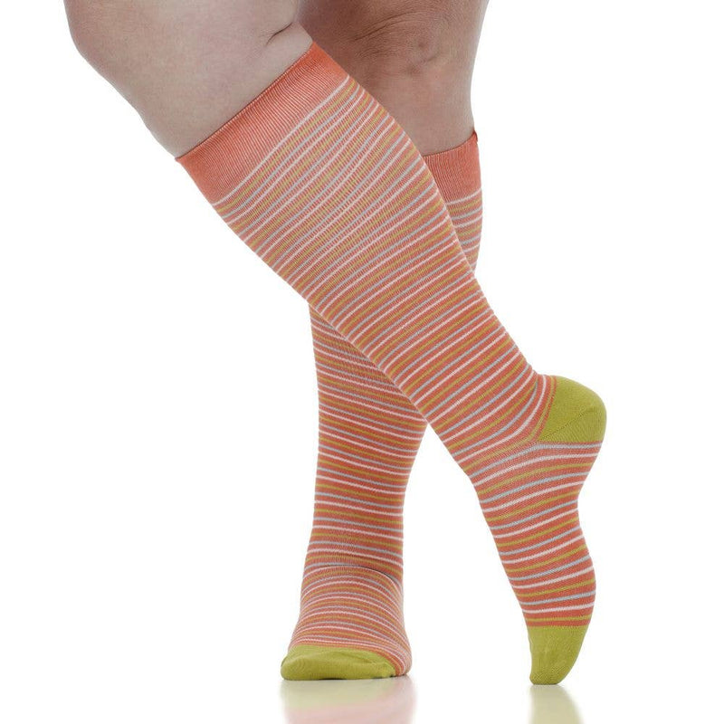 VIM & VIGR - 15 - 20mmHg Cotton Compression Socks Pinstripe Rust&Chartreuse: Rust & Chartreuse / S/M - Green Ash Decor