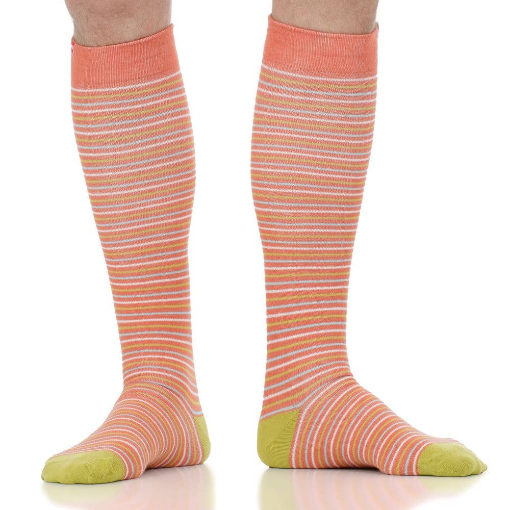 VIM & VIGR - 15 - 20mmHg Cotton Compression Socks Pinstripe Rust&Chartreuse: Rust & Chartreuse / S/M - Green Ash Decor