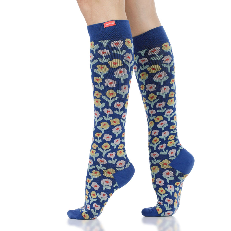 VIM & VIGR - 20 - 30 mmHg Cotton Compression Socks: Dutch Fields: Cobalt & Pink - Green Ash Decor