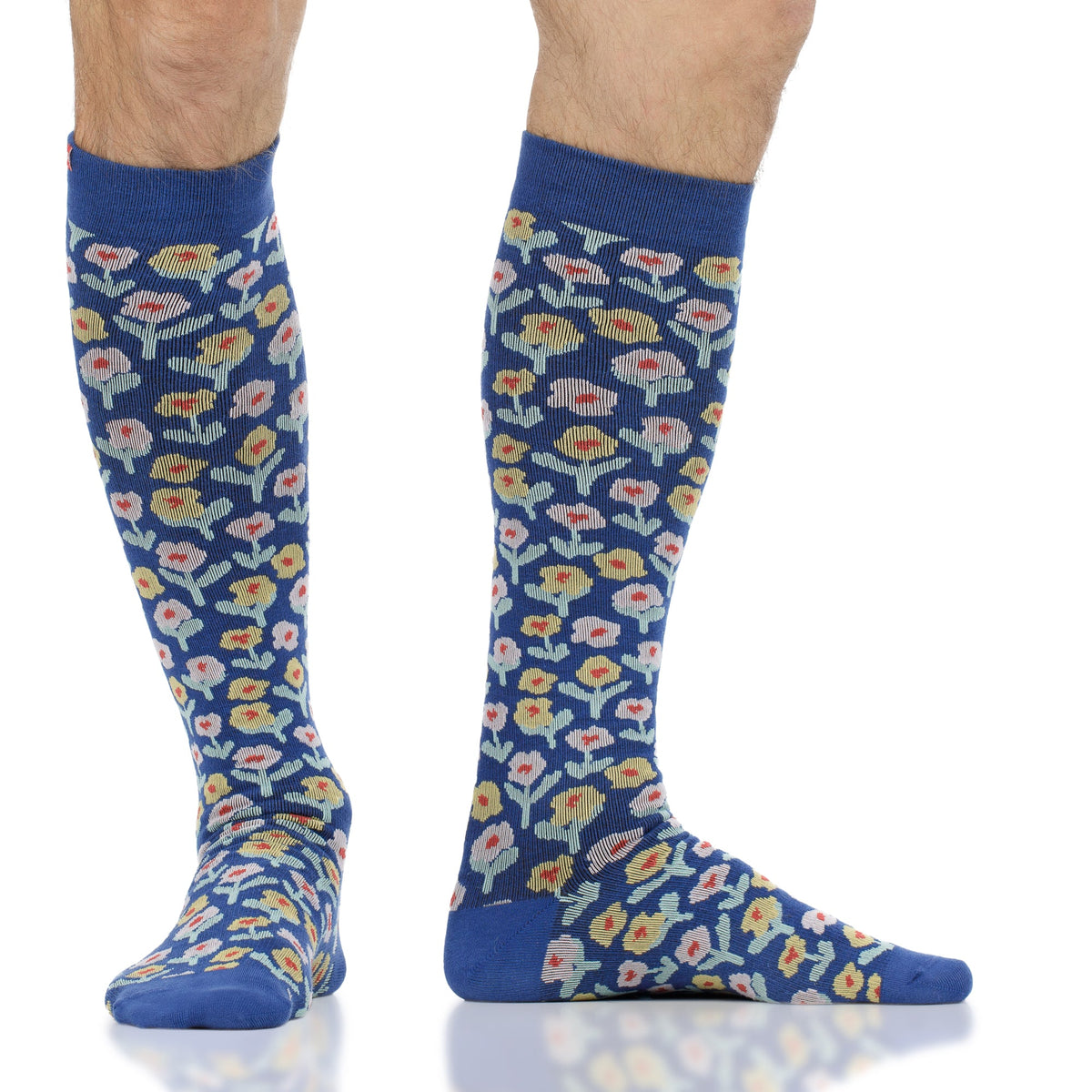 VIM & VIGR - 20 - 30 mmHg Cotton Compression Socks: Dutch Fields: Cobalt & Pink - Green Ash Decor