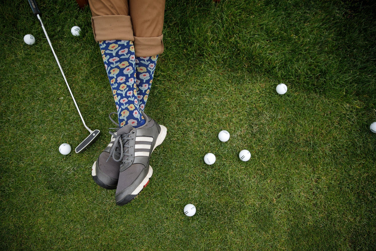 VIM & VIGR - 20 - 30 mmHg Cotton Compression Socks: Dutch Fields: Cobalt & Pink - Green Ash Decor