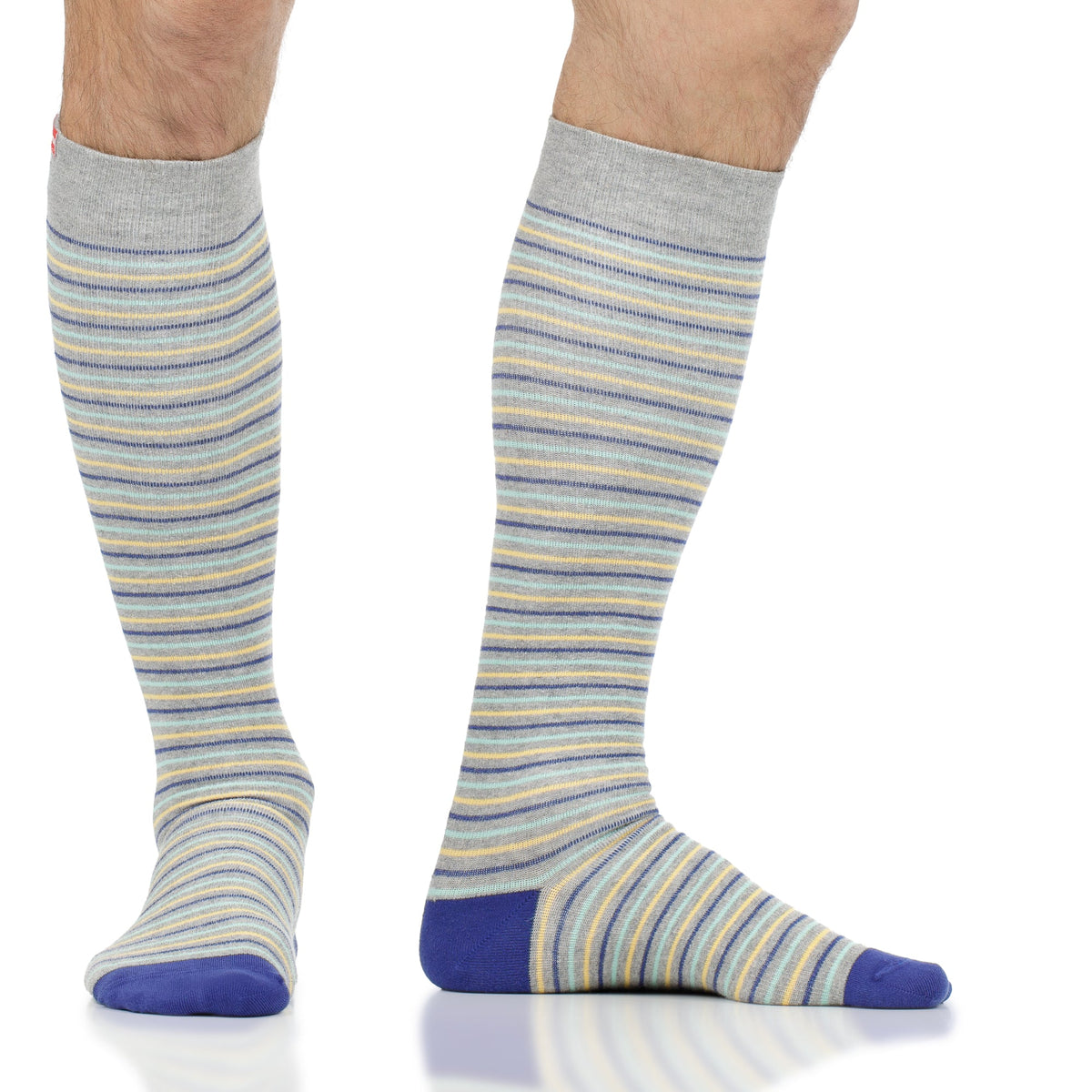 VIM & VIGR - 20 - 30 mmHg Cotton Compression Socks: Pinstripe: Grey, Blue & Yellow - Green Ash Decor