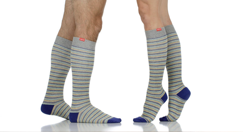 VIM & VIGR - 20 - 30 mmHg Cotton Compression Socks: Pinstripe: Grey, Blue & Yellow - Green Ash Decor
