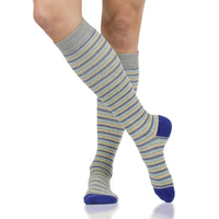 VIM & VIGR - 20 - 30 mmHg Cotton Compression Socks: Pinstripe: Grey, Blue & Yellow - Green Ash Decor
