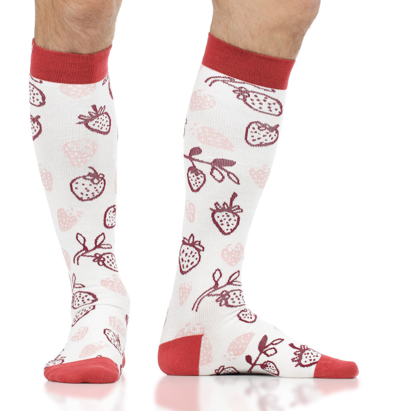 VIM & VIGR - 20 - 30 mmHg Cotton Compression Socks: Strawberries: Cream & Pink - Green Ash Decor