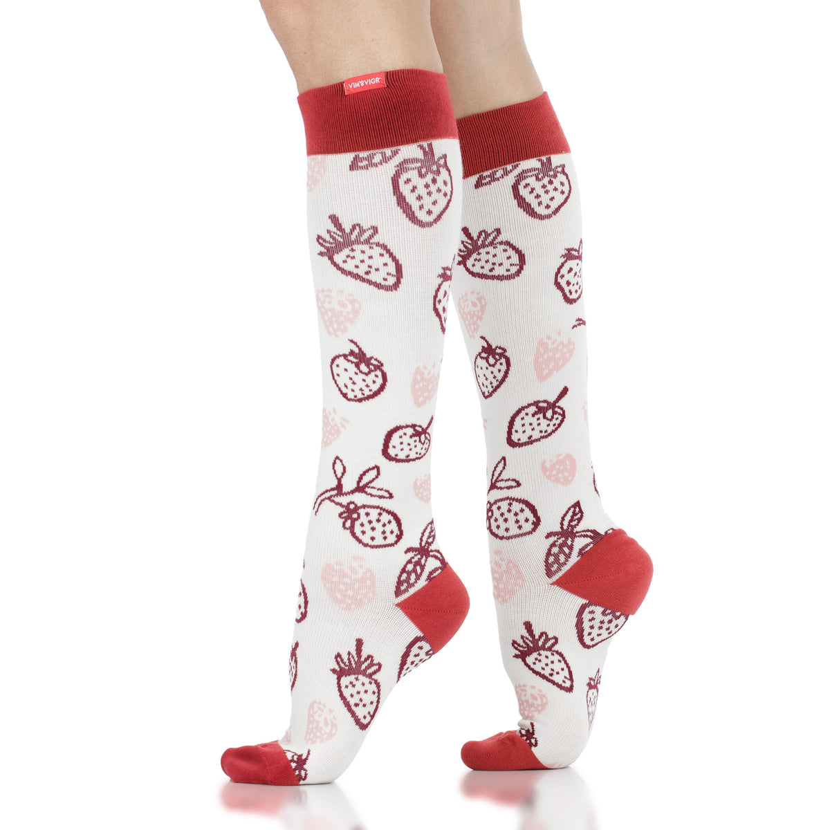 VIM & VIGR - 20 - 30 mmHg Cotton Compression Socks: Strawberries: Cream & Pink - Green Ash Decor