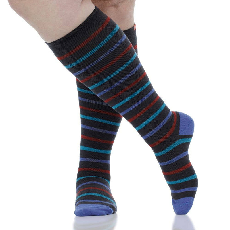 VIM & VIGR - 20 - 30 mmHg Merino Wool Compression Socks: Simple Stripe: Black & Gemstone / Medium/Large - Green Ash Decor