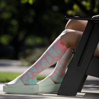 VIM & VIGR - 20 - 30 mmHg Open - Toe Cotton Socks: Miami Vice: Pink & Mint / Medium/Large - Green Ash Decor
