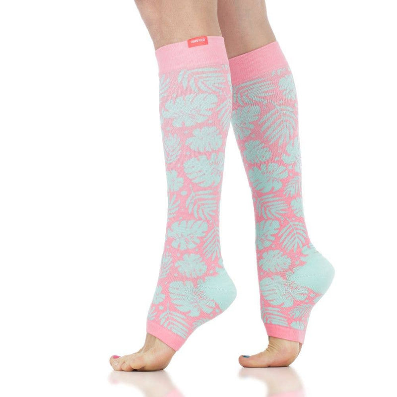 VIM & VIGR - 20 - 30 mmHg Open - Toe Cotton Socks: Miami Vice: Pink & Mint / Medium/Large - Green Ash Decor