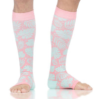 VIM & VIGR - 20 - 30 mmHg Open - Toe Cotton Socks: Miami Vice: Pink & Mint / Medium/Large - Green Ash Decor