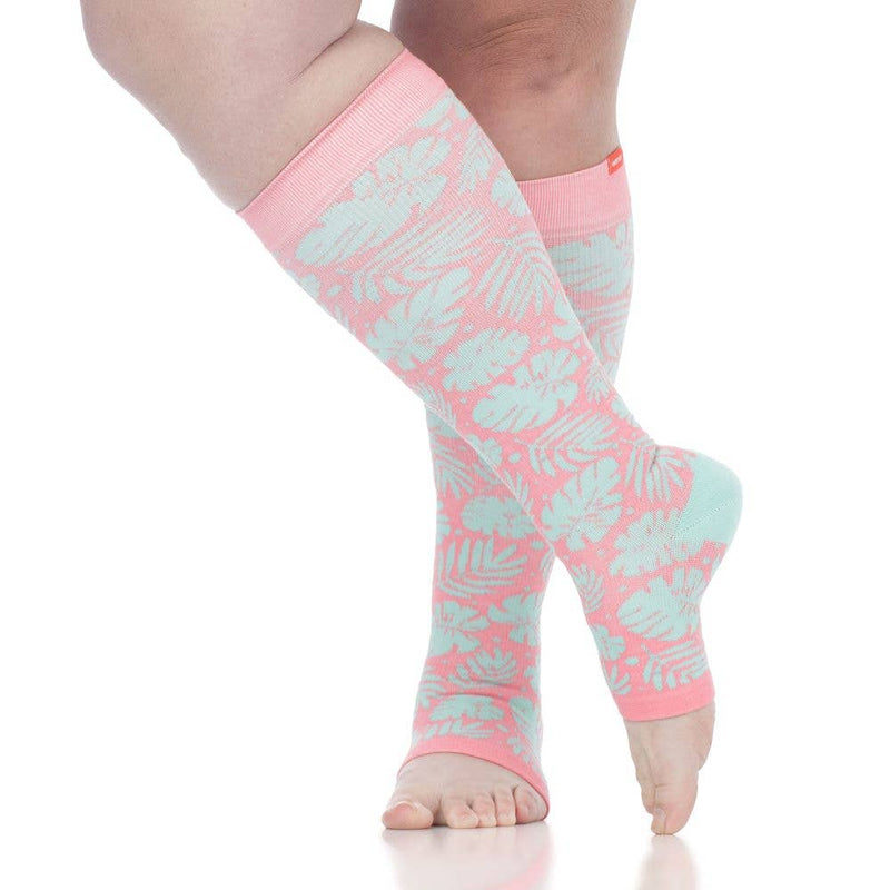 VIM & VIGR - 20 - 30 mmHg Open - Toe Cotton Socks: Miami Vice: Pink & Mint / Medium/Large - Green Ash Decor