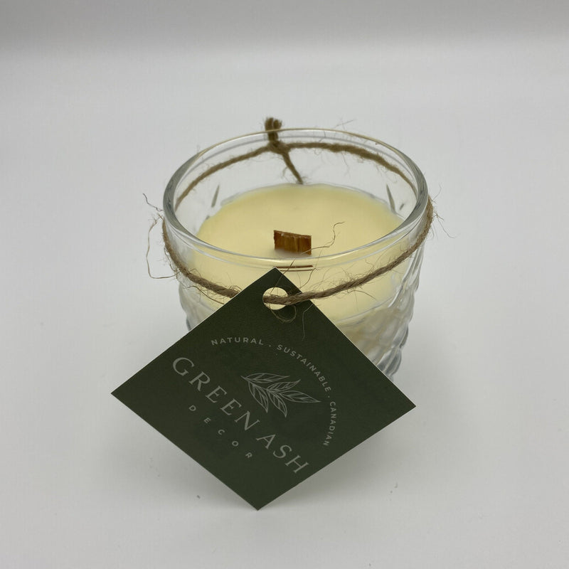 10.5oz Cross-Hatch Glass with Crackling Wooden Wick - Green Ash Decor