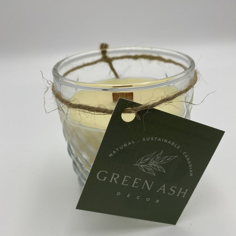 10.5oz Cross-Hatch Glass with Crackling Wooden Wick - Green Ash Decor
