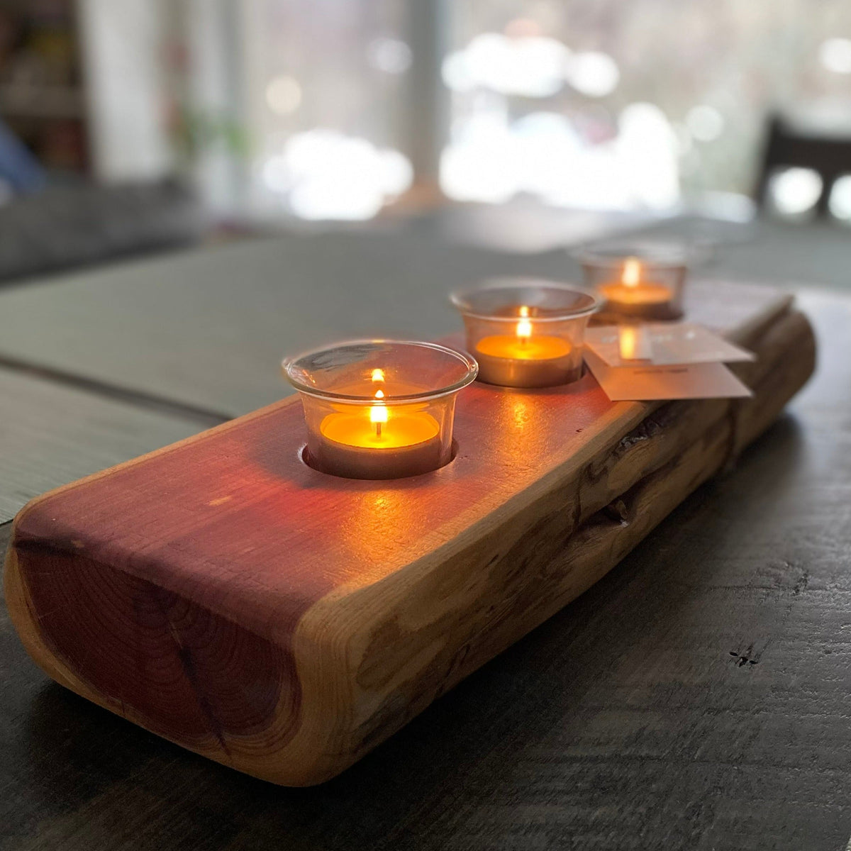 Tea Light Table Centerpiece made with Locally Sourced Sustainable + Reclaimed Wood - Green Ash Decor