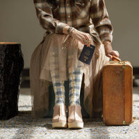 VIM & VIGR - 15-20 mmHg Cotton Compression Socks: Basic Plaid: Small/Medium / Cream & Grey - Green Ash Decor