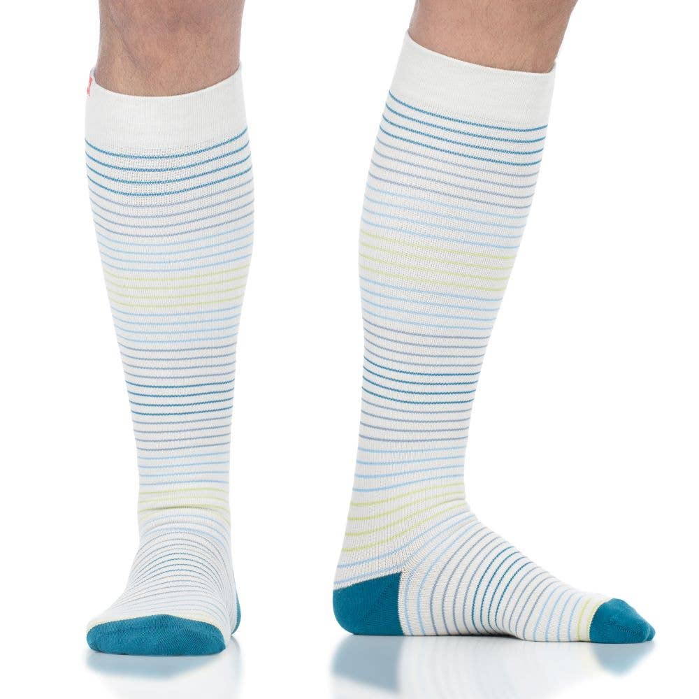 VIM & VIGR - 15-20 mmHg Cotton Compression Socks: Pinstripe - Blue & Lime: Medium/Large / Blues & Lime - Green Ash Decor