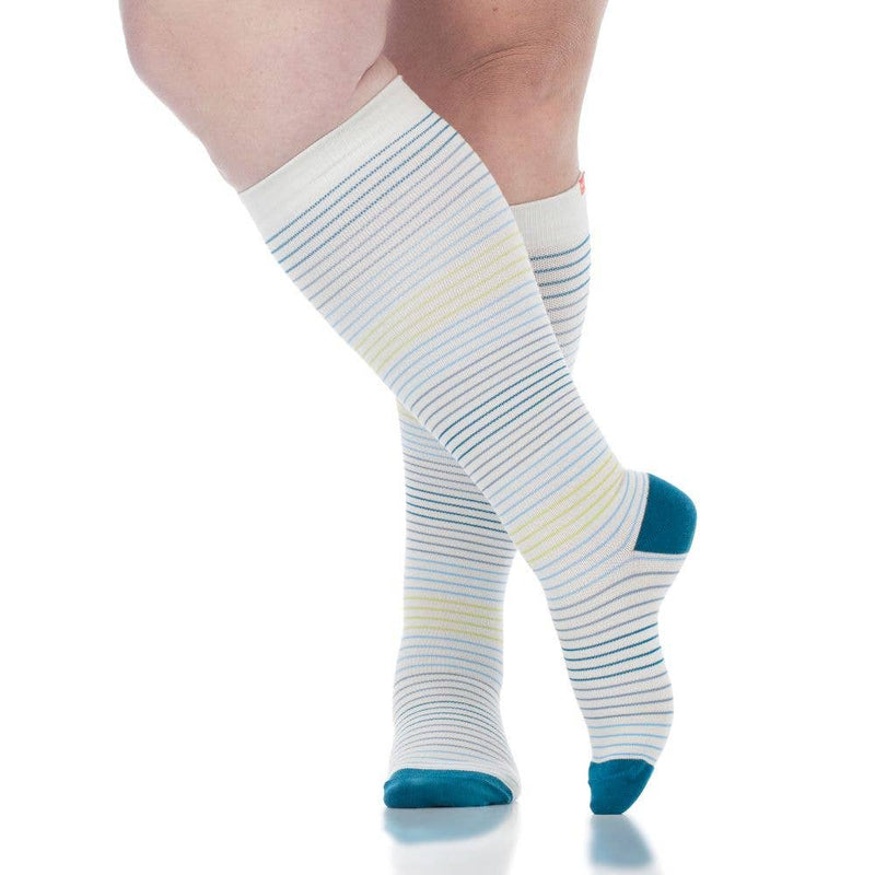 VIM & VIGR - 15-20 mmHg Cotton Compression Socks: Pinstripe - Blue & Lime: Medium/Large / Blues & Lime - Green Ash Decor