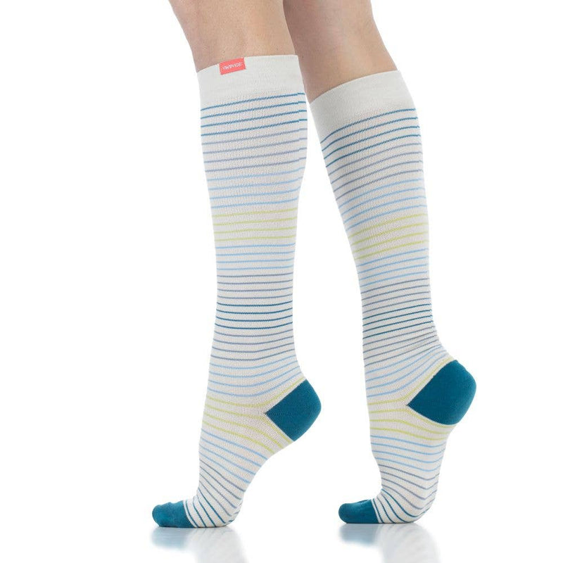 VIM & VIGR - 15-20 mmHg Cotton Compression Socks: Pinstripe - Blue & Lime: Medium/Large / Blues & Lime - Green Ash Decor