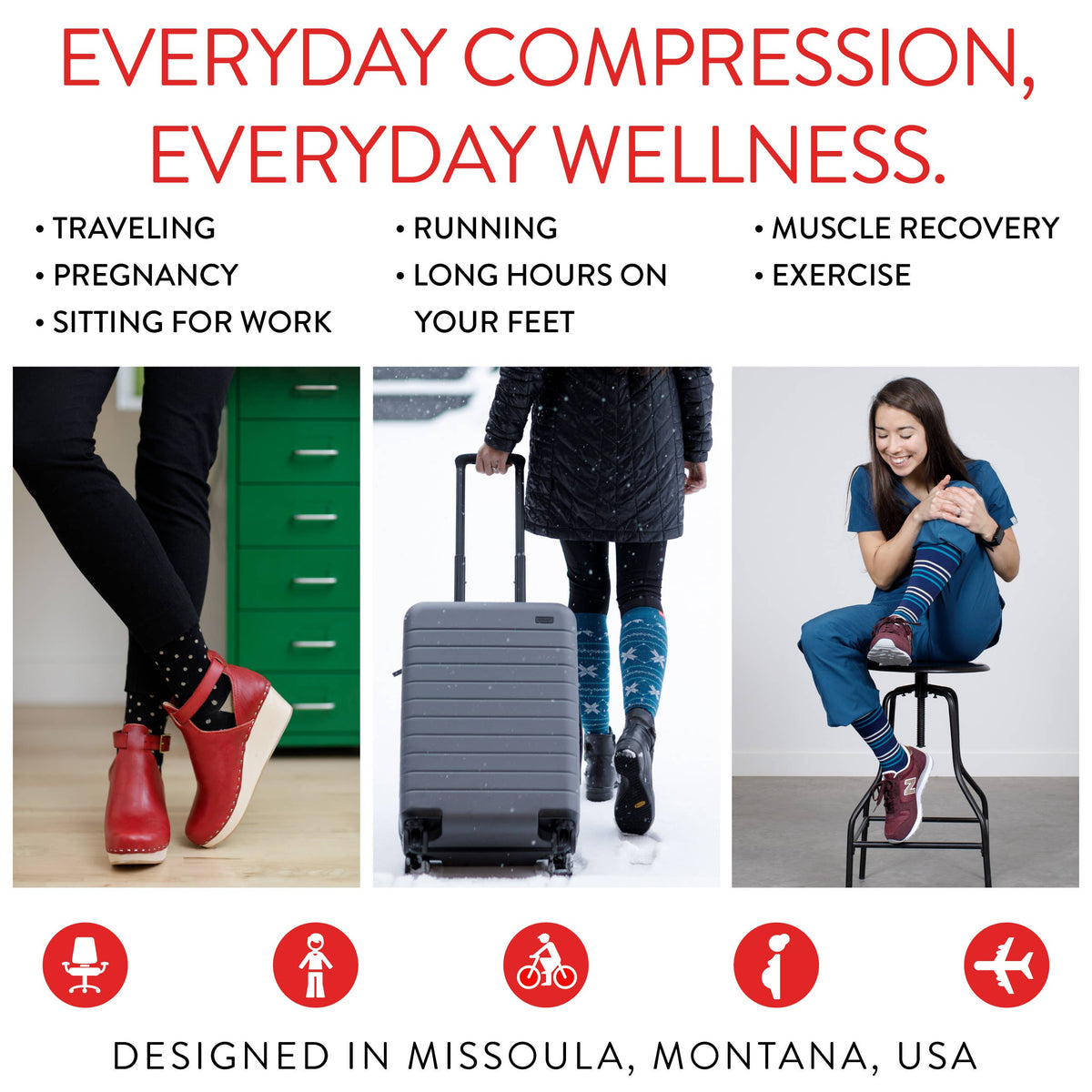 VIM & VIGR - 15-20 mmHg Merino Wool Compression Socks: Solid: Black / Large/Extra Large - Green Ash Decor
