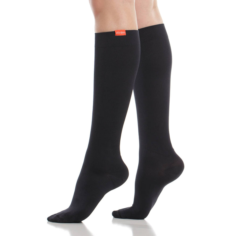 VIM & VIGR - 15-20 mmHg Merino Wool Compression Socks: Solid: Black / Large/Extra Large - Green Ash Decor