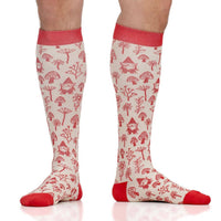 VIM & VIGR - 15-20 mmHg Merino Wool Compression Socks: Woodland Gnomes: Medium/Large / Cream & Red - Green Ash Decor