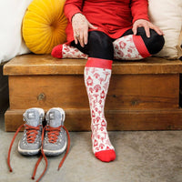 VIM & VIGR - 15-20 mmHg Merino Wool Compression Socks: Woodland Gnomes: Medium/Large / Cream & Red - Green Ash Decor