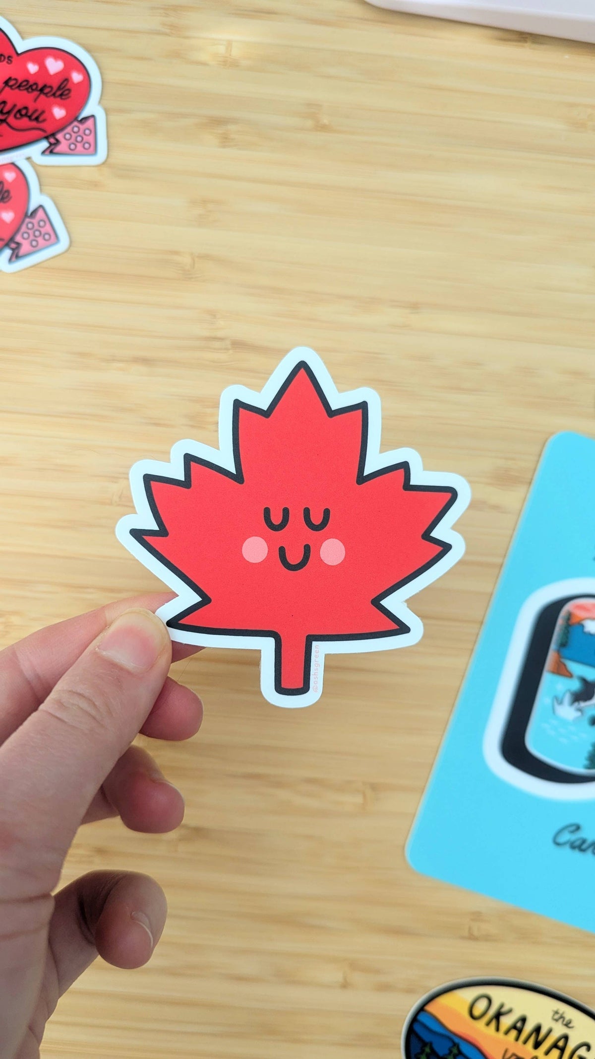 Ashleigh Green Studios - Cute Maple Leaf 🍁 - 3" vinyl sticker - Green Ash Decor