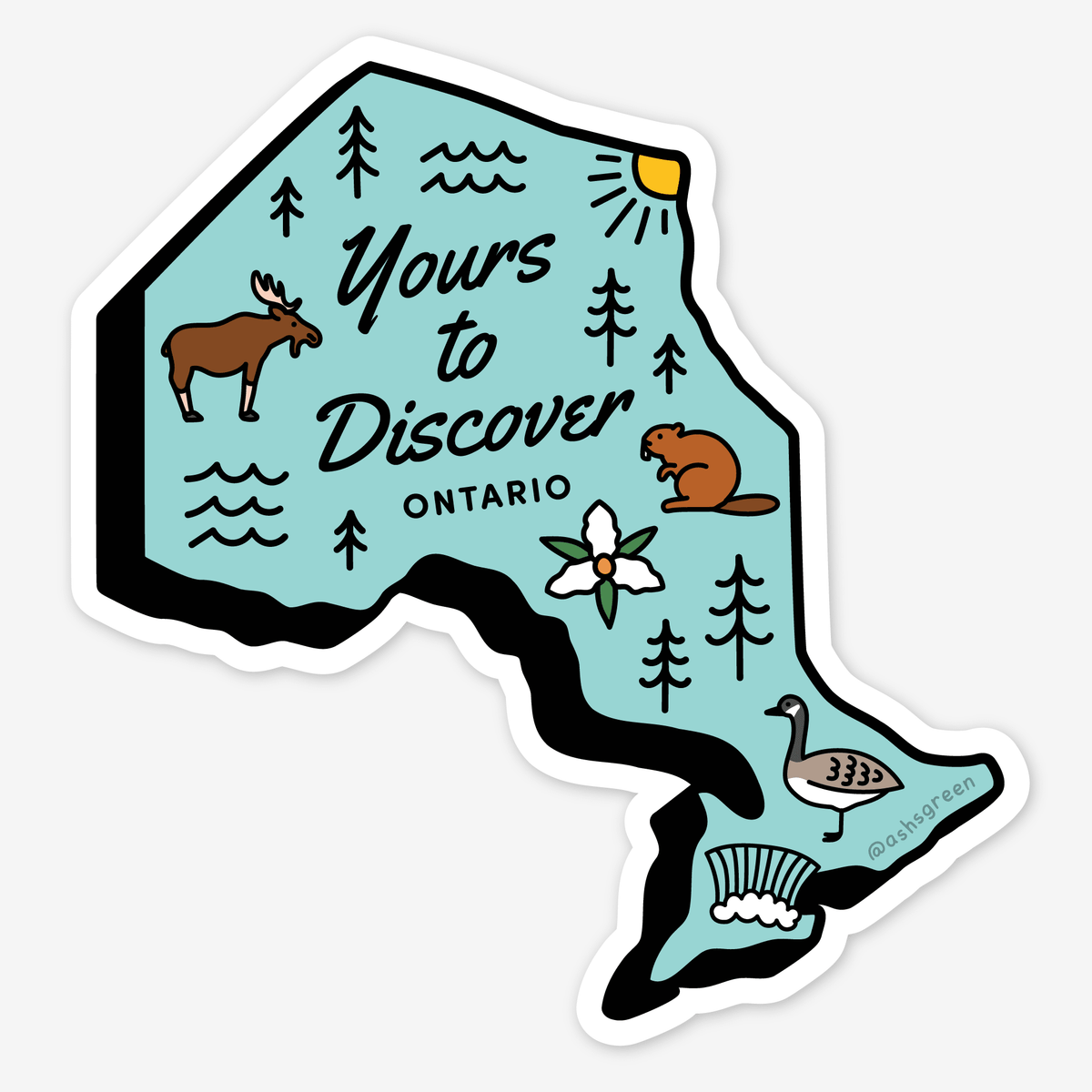 Ashleigh Green Studios - Ontario, Yours to Discover - provinces of Canada sticker - Green Ash Decor