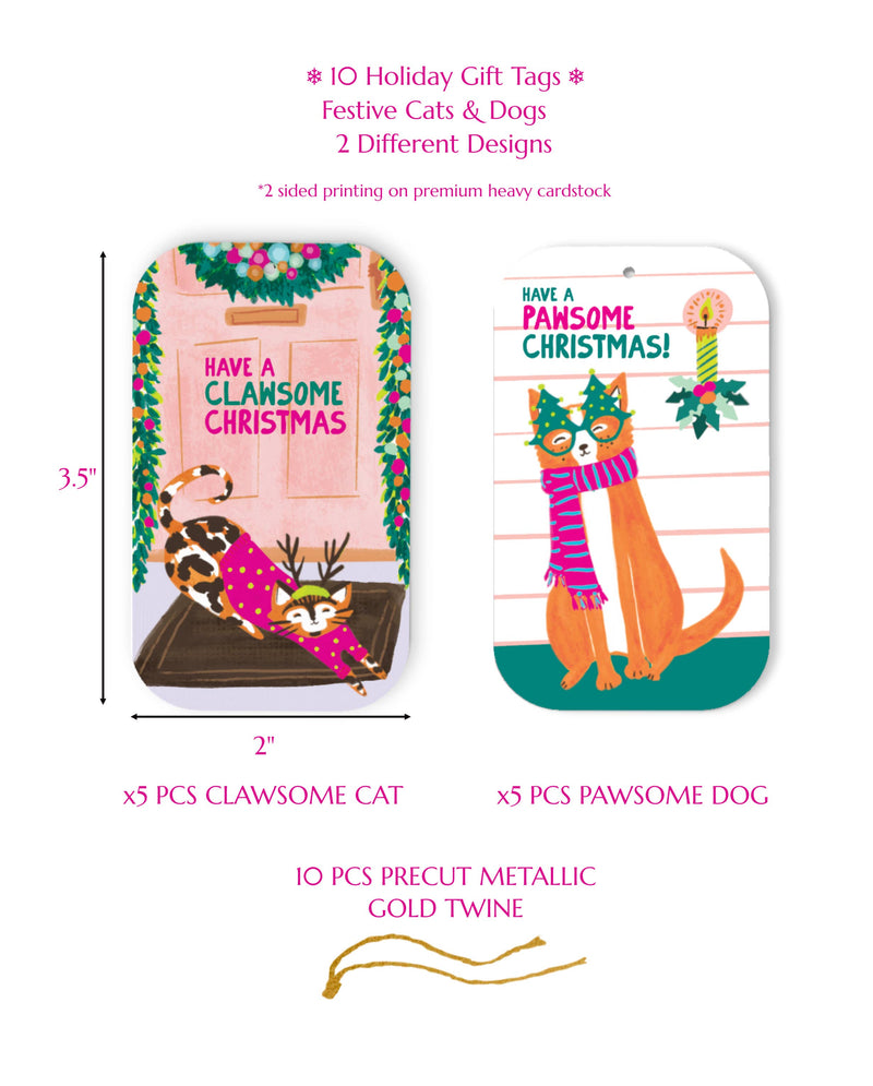 Bright Limelight Studio - Festive Cat and Dog Gift Tags | Set of 10 - Green Ash Decor